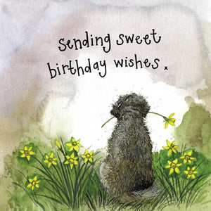 Dog with daffodil - Alex Clark birthday card