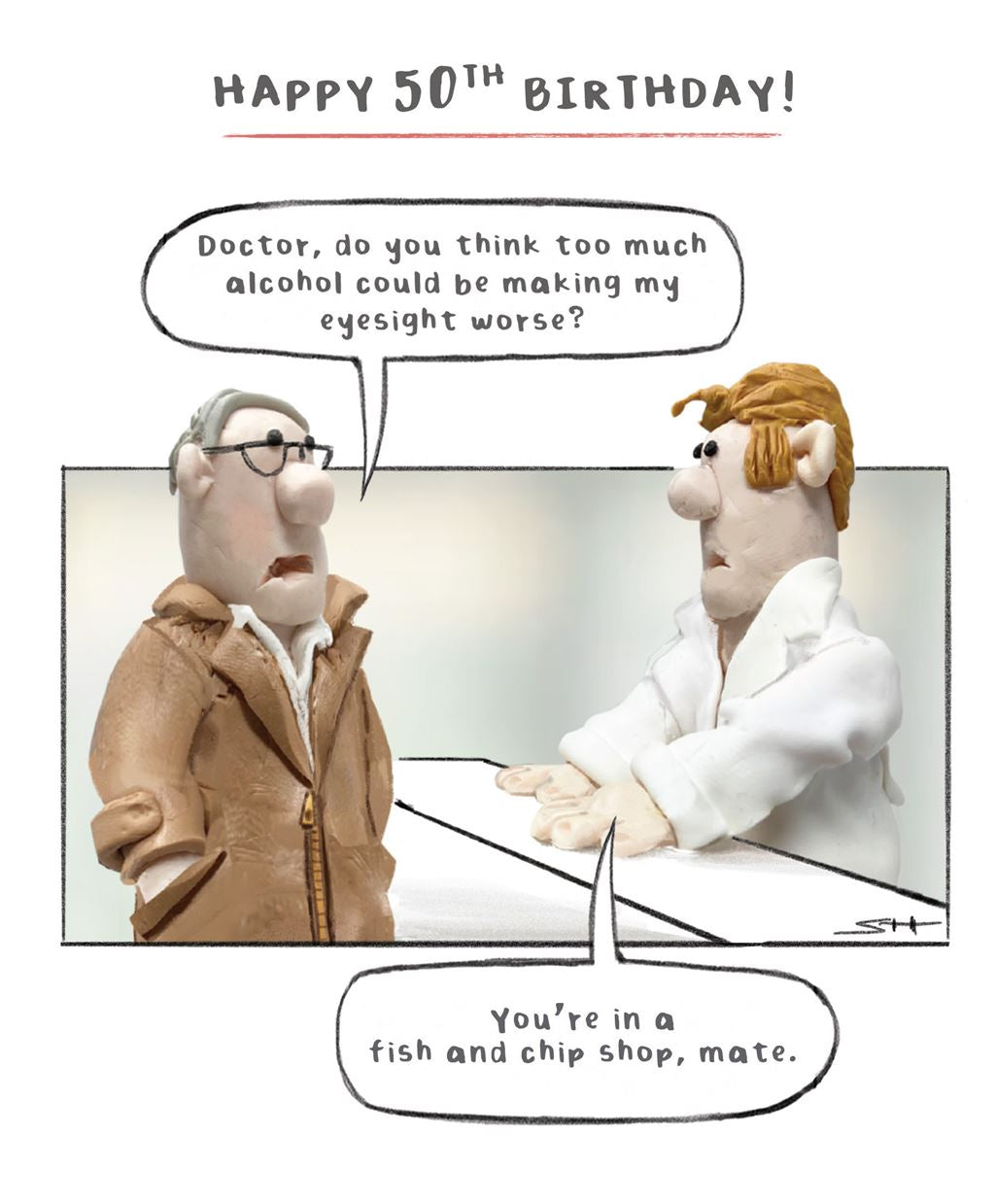 Alcohol and eyesight - 50th funny, Birthday card