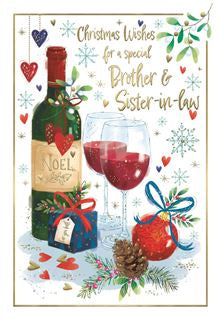 Brother and Sister-in-law, red wine -Christmas card