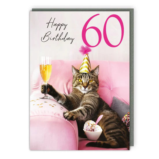 Chilled out cat, 60  - birthday card