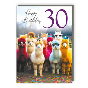 Colourful alpacas, 30 - birthday card