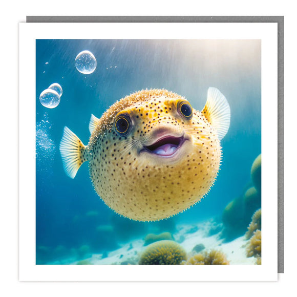 Smiling puffa fish - blank card