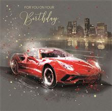 Red sports car - birthday card