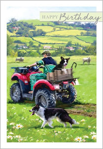 Farmer and collies - birthday card