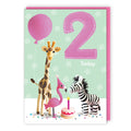 Giraffe, flamingo & zebra- 2nd  Birthday card