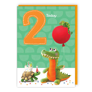 Felt crocodile & tortoise - 2nd  Birthday card