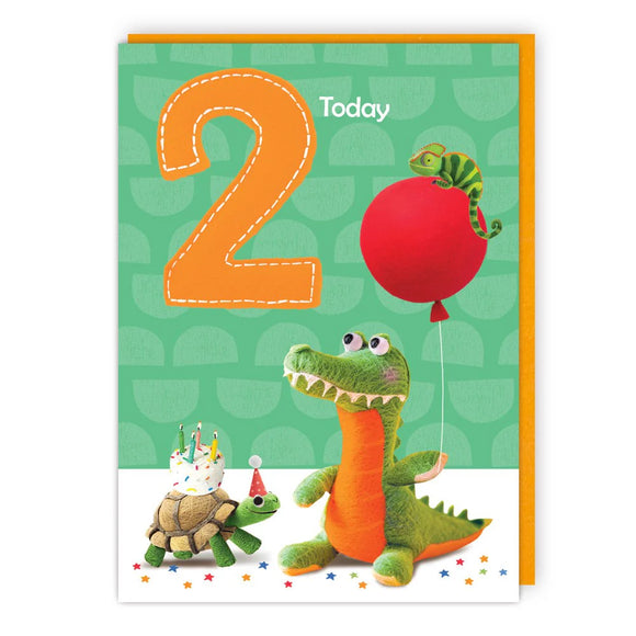 Felt crocodile & tortoise - 2nd  Birthday card