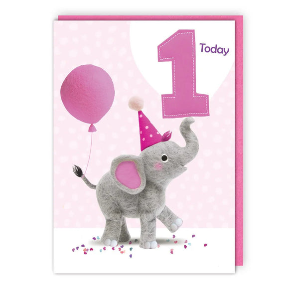 Elephant in pink - 1st  Birthday card