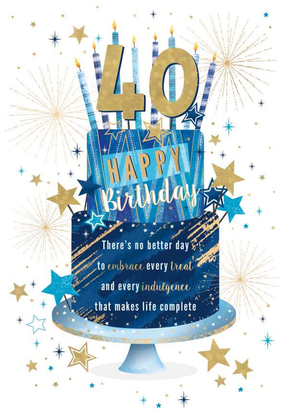 Blue cake 40th birthday card