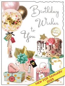 Cake & balloons - Jonny Javelin Birthday card