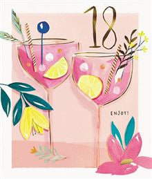 Jonny Javelin Age 18th Birthday Card - Pink Cocktail And Champagne 9" X