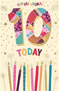 Hip Hip Hooray, 10 Today - birthday card