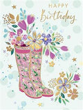 Floral wellingtons - Birthday card