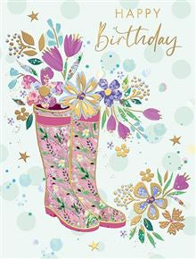 Floral wellingtons - Birthday card