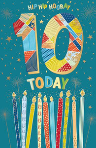 Hip Hip Hooray, 10 Today - birthday card
