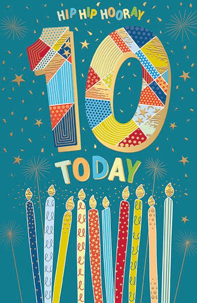 Hip Hip Hooray, 10 Today - birthday card