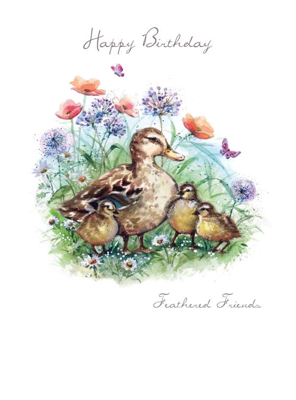 Duck with ducklings - birthday card