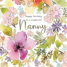 Wonderful Nanny - floral birthday card
