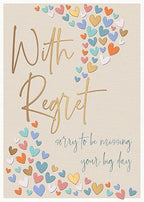 With Regret RSVP card – Elegant taupe with gold foil hearts
