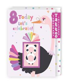 Bird with panda tattoo - 8th Birthday card