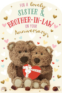 Sister & Brother-in-Law on Your Anniversary card - Barley the Brown Bear