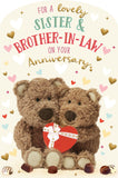 Sister & Brother-in-Law on Your Anniversary card - Barley the Brown Bear