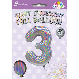 3 - 30" Silver iridescent  helium balloon
