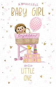 Baby Girl, Hartley the Hedgehog new baby  card
