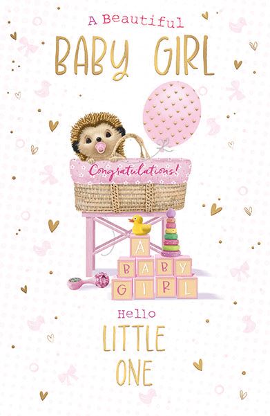 Baby Girl, Hartley the Hedgehog new baby  card