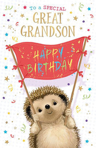 Special Great Grandson -Hartley Hedgehog birthday caard