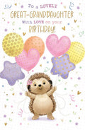 Special Great-Granddaughter-, Hartley Hedgehog birthday card