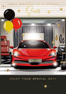 Son, Red car - Birthday card