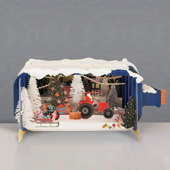 Santa with tractor - 3d pop up Christmas card
