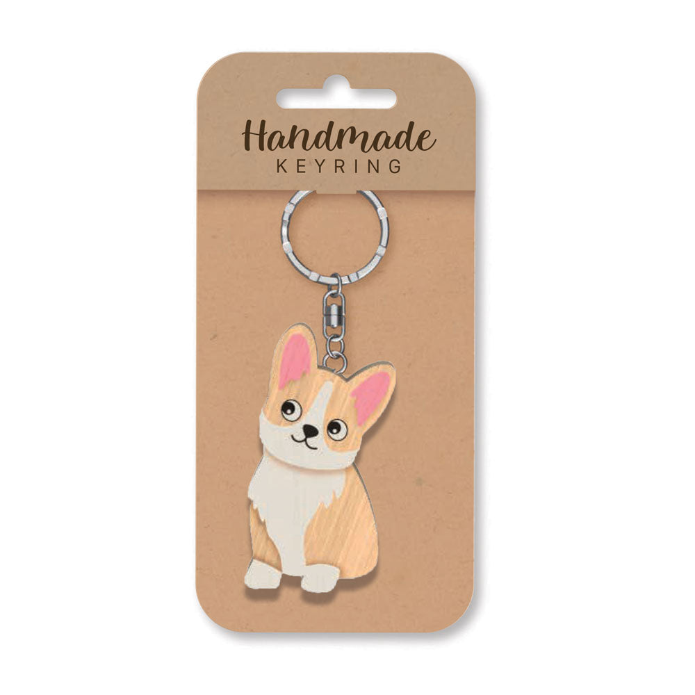 Corgi wooden keyring