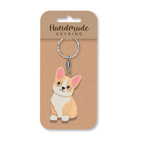 Corgi dog wooden keyring