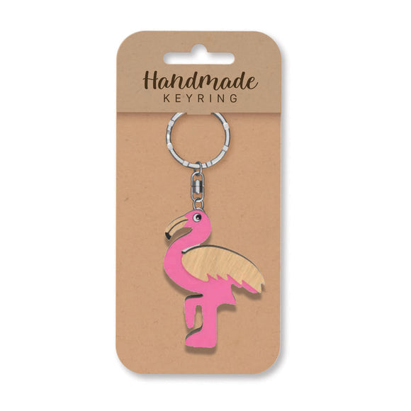 Flamingo wooden keyring