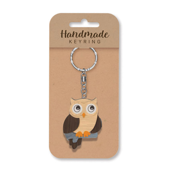 Resting Owl wooden keyring
