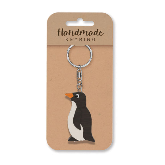 Penguin wooden keyring