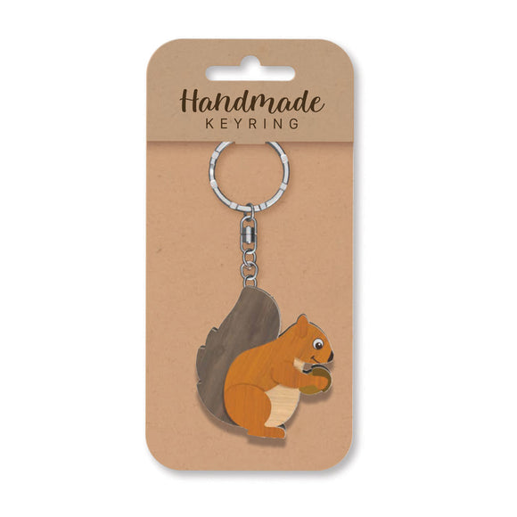 Red squirrel wooden keyring