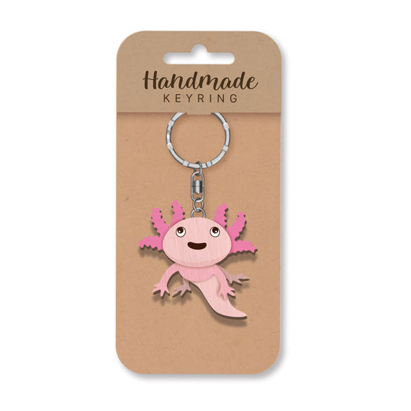 Axolotl wooden keyring