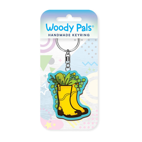 Wellies wooden keyring