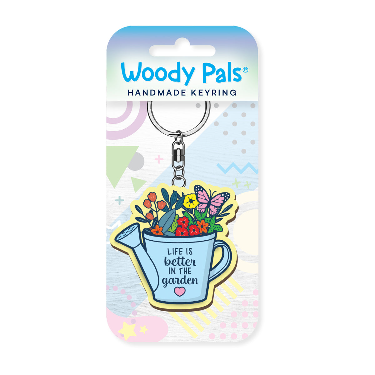Watering can wooden keyring