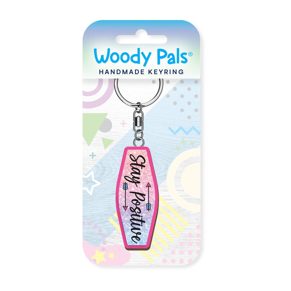 Stay positive wooden keyring