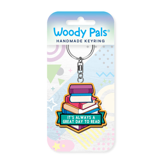 books wooden keyring