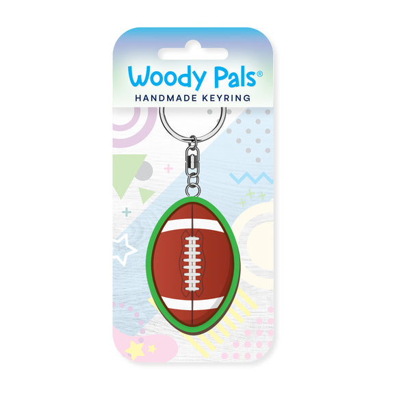 Rugby ball wooden keyring