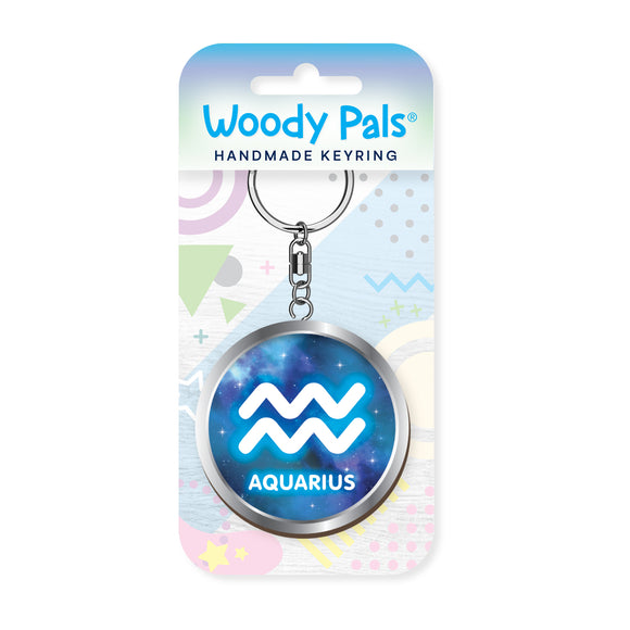 Starsign Aquarius wooden keyring
