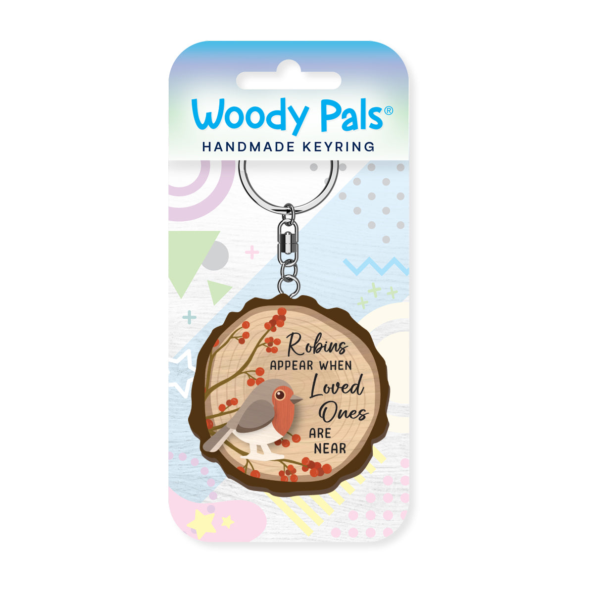 Robins appear wooden keyring