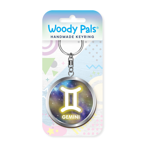 Starsign gemini wooden keyring