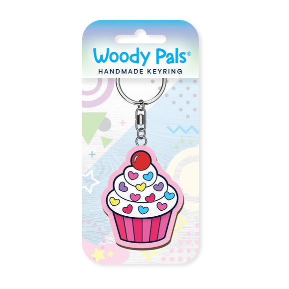 Cupcake wooden keyring