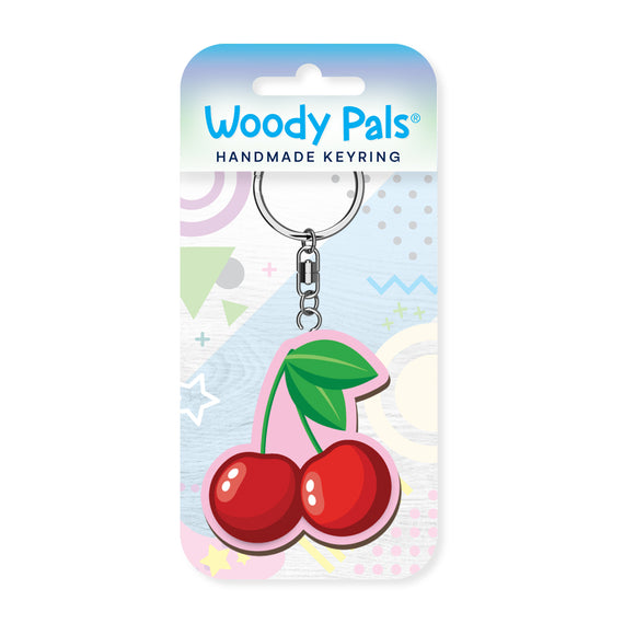 Cherries wooden keyring